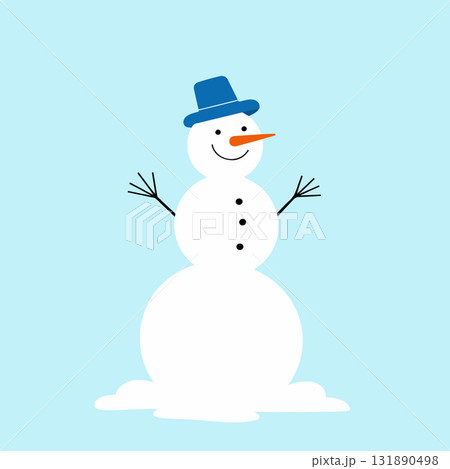 Cartoon Snowman with Blue Hat 131890498