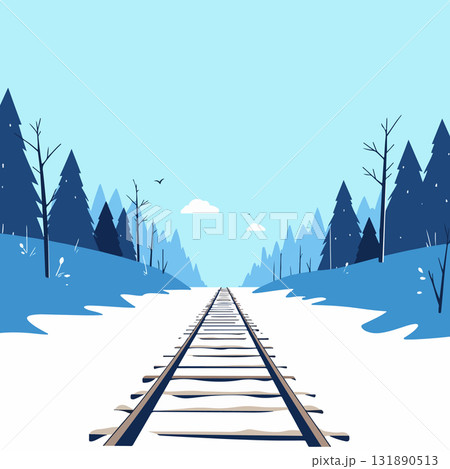Winter Railroad Through Snowy Forest 131890513