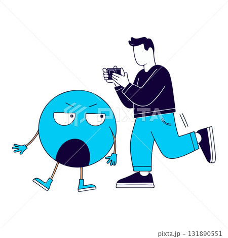 Man Taking Photo of Angry Blue Circle Character 131890551