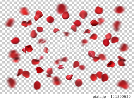 Floral cutout background with bright red rose petals flying Floral cutout background with bright red rose petals flying 131890630