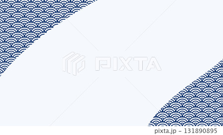 中央に川が流れたようなテキストスペースのある青海波。紺色。青系。 131890895