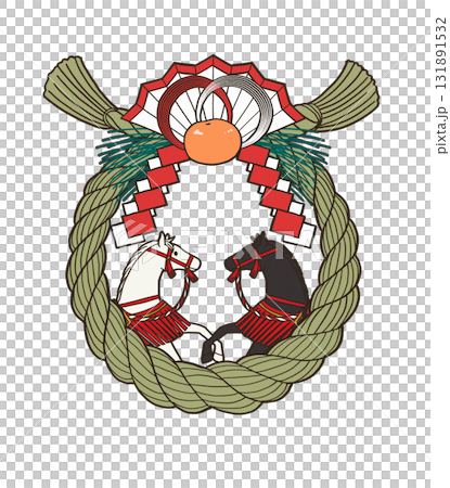 New Year's materials of shimenawa decorations and decorated horses New Year's materials of shimenawa decorations and decorated horses 131891532