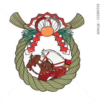 しめ縄飾りと飾り馬のお正月素材 131891533