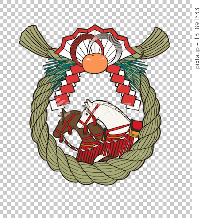 しめ縄飾りと飾り馬のお正月素材 131891533