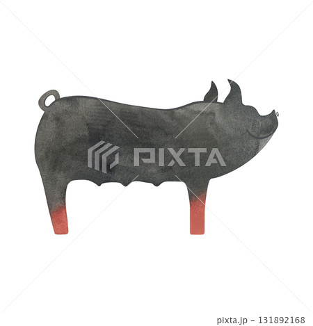 Berkshire pig. Farm animals, livestock. Characters for an article about village life. Isolated watercolor illustration for a children's encyclopedia or a package of bacon, pork products. Berkshire pig. Farm animals, livestock. Characters for an article about village life. Isolated watercolor illustration for a children's encyclopedia or a package of bacon, pork products. 131892168