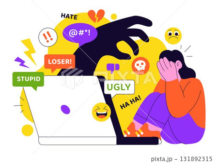 Cyberbullying Illustration Featuring Online Harassment, Network Abuse, and Negative Internet Influence Such as Insults, Swearing, and Verbal Abuse 131892315
