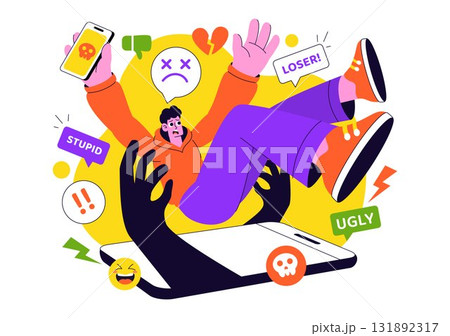 Cyberbullying Illustration Featuring Online Harassment, Network Abuse, and Negative Internet Influence Such as Insults, Swearing, and Verbal Abuse Cyberbullying Illustration Featuring Online Harassment, Network Abuse, and Negative Internet Influence Such as Insults, Swearing, and Verbal Abuse 131892317