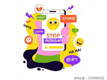 Cyberbullying Illustration Featuring Online Harassment, Network Abuse, and Negative Internet Influence Such as Insults, Swearing, and Verbal Abuse 131892322