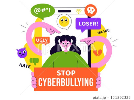 Cyberbullying Illustration Featuring Online Harassment, Network Abuse, and Negative Internet Influence Such as Insults, Swearing, and Verbal Abuse 131892323