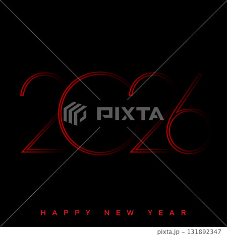 Futuristic Happy New Year 2026 logo in double line style. Vector Futuristic Happy New Year 2026 logo in double line style. Vector 131892347