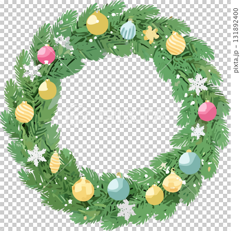 Christmas wreath decorated with ornaments (vector) 131892400