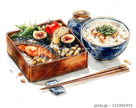 和風弁当のイラスト(水彩風) 和風弁当のイラスト(水彩風) 131892455