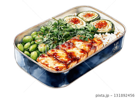 和風弁当のイラスト（水彩風） 131892456