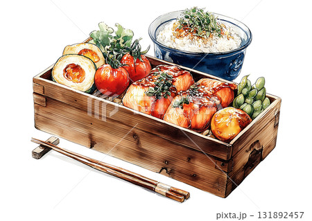 和風弁当のイラスト（水彩風） 131892457
