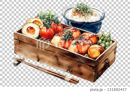 和風弁当のイラスト（水彩風） 131892457