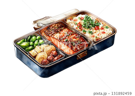 和風弁当のイラスト（水彩風） 131892459