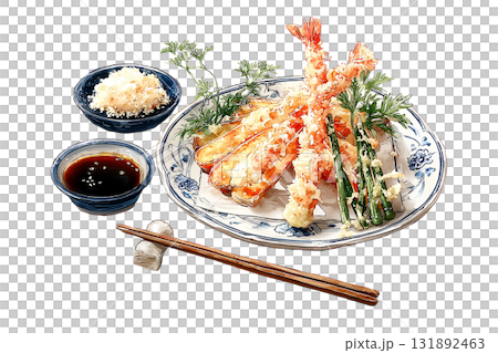 Illustration of assorted tempura (watercolor style) 131892463