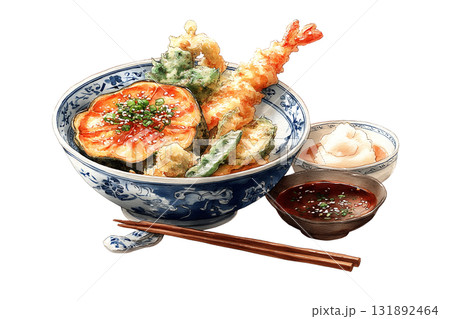 天ぷら盛り合わせのイラスト（水彩風）天丼 131892464