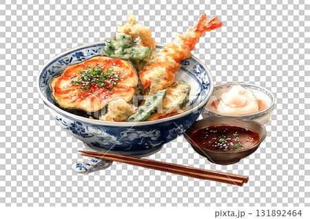 天ぷら盛り合わせのイラスト（水彩風）天丼 131892464