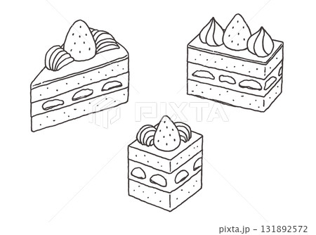 いちごショートケーキの手描きイラスト(モノクロ) いちごショートケーキの手描きイラスト(モノクロ) 131892572