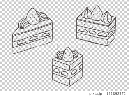 いちごショートケーキの手描きイラスト(モノクロ) いちごショートケーキの手描きイラスト(モノクロ) 131892572