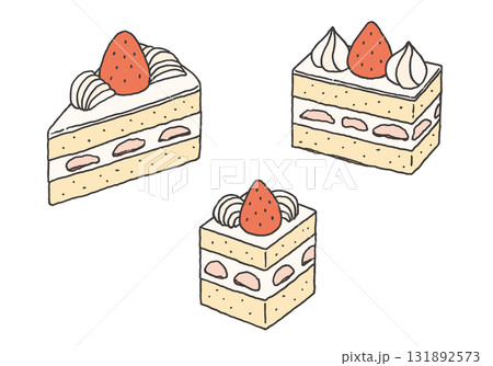 いちごショートケーキの手描きイラスト(カラー) いちごショートケーキの手描きイラスト(カラー) 131892573