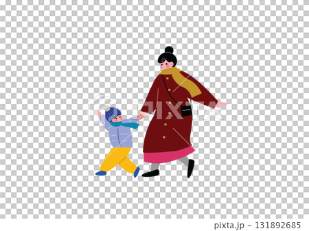 冬に外出する親子 131892685