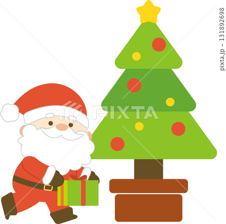 プレゼントを持ったサンタさんとクリスマスツリー プレゼントを持ったサンタさんとクリスマスツリー 131892698