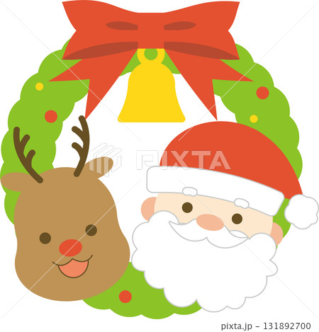 クリスマスリースとサンタクロースとトナカイ 131892700