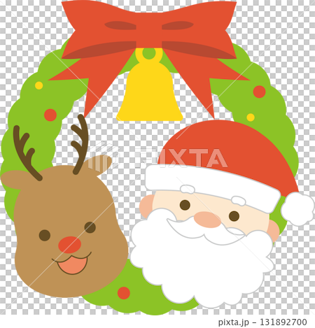 クリスマスリースとサンタクロースとトナカイ 131892700