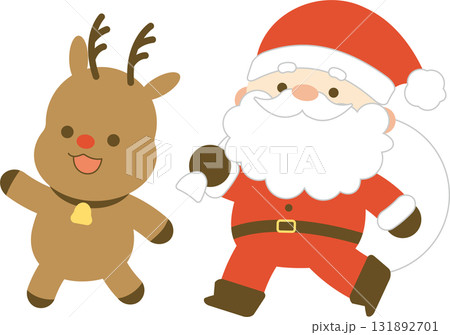 走るかわいいサンタクロースとトナカイ 131892701