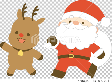 走るかわいいサンタクロースとトナカイ 131892701