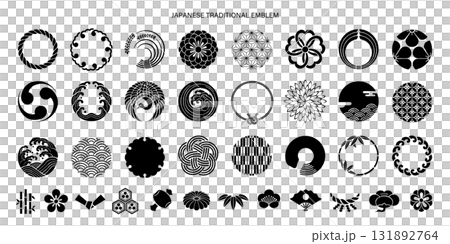 單色日本新年符號與框架集 單色日本新年符號與框架集 131892764