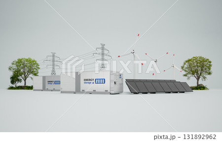 Alternative energy concept with group of energy storage systems or battery container units with various sources of energy 131892962