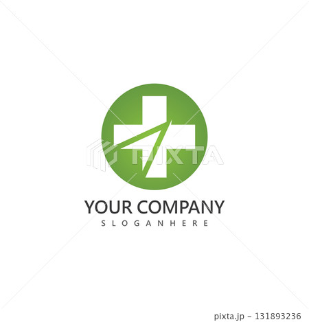 creative medical cross with negative space of arrow logo design vector for healthcare company 131893236