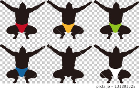 一組相撲力士蹲姿剪影 131893328