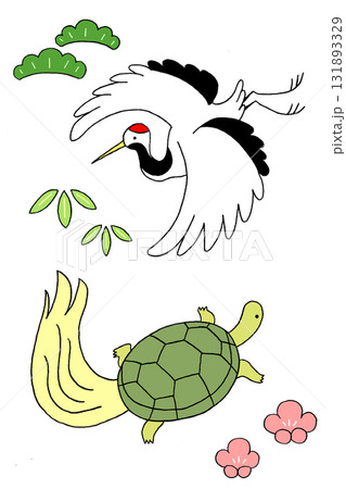鶴と亀と松竹梅のイラスト 131893329