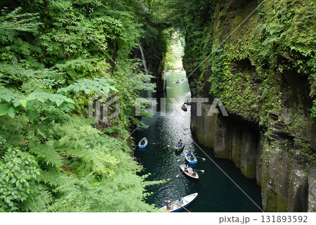 A view of "Takachiho" Gorge / 三段橋から眺める真夏の高千穂峡谷の光景 A view of "Takachiho" Gorge / 三段橋から眺める真夏の高千穂峡谷の光景 131893592