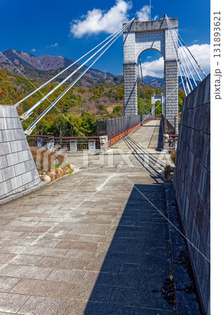 秦野・戸川公園の風の吊橋と丹沢の山並み 131893621