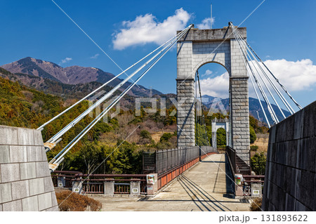 秦野・戸川公園の風の吊橋と丹沢の山並み 秦野・戸川公園の風の吊橋と丹沢の山並み 131893622