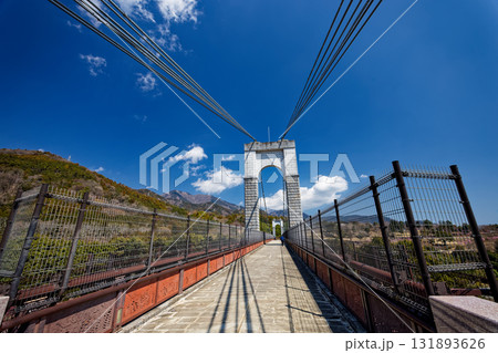 秦野・戸川公園の風の吊橋と丹沢の山並み 131893626