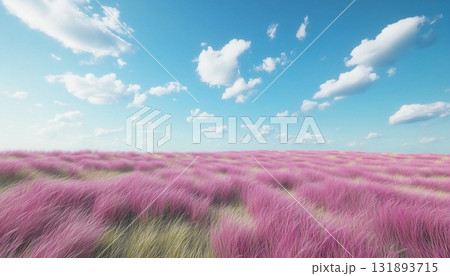 Meadow purple grass field countryside with blue sky with clouds Meadow purple grass field countryside with blue sky with clouds 131893715