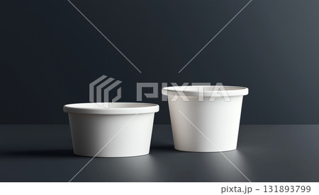 Two white blank empty compostable paper bowls for eco friendly packaging brand Two white blank empty compostable paper bowls for eco friendly packaging brand 131893799