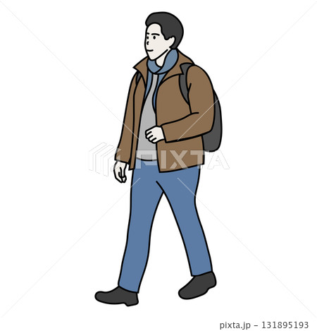 冬 カジュアルコートを着て歩く男性 冬 カジュアルコートを着て歩く男性 131895193