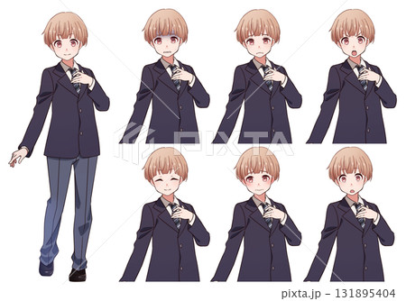 学制服姿のかわいい系男子の表情セット 131895404