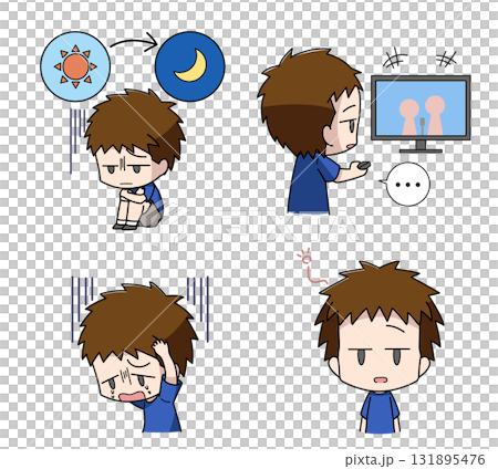 うつの精神的症状のイラスト4種類セット・男の子 うつの精神的症状のイラスト4種類セット・男の子 131895476