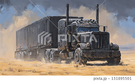荒野を走る重厚なトラックの風景 131895501