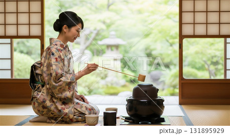 茶道を体験する日本人 131895929