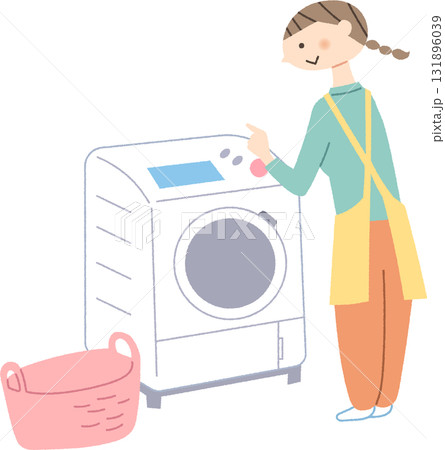 洗濯機のスイッチを入れる女性 洗濯機のスイッチを入れる女性 131896039