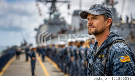 未来を見つめる海軍兵士のポートレート 未来を見つめる海軍兵士のポートレート 131896058